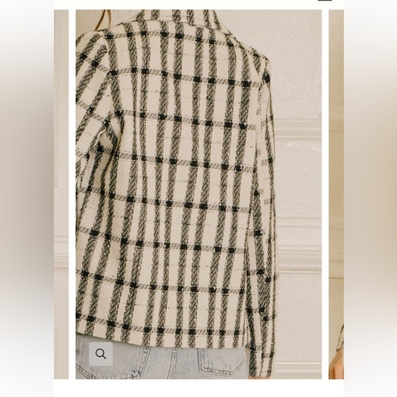 Vestique Becca Plaid Cropped Blazer Black Cream Scalloped NWT Size Medium - Picture 10 of 12